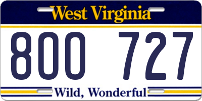 WV license plate 8OO727