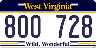 WV license plate 8OO728