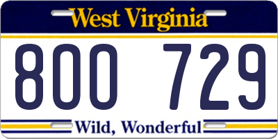 WV license plate 8OO729