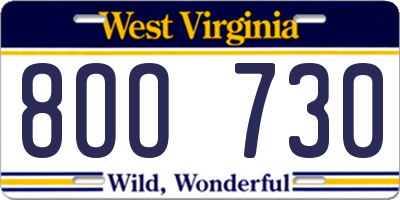 WV license plate 8OO730