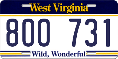 WV license plate 8OO731