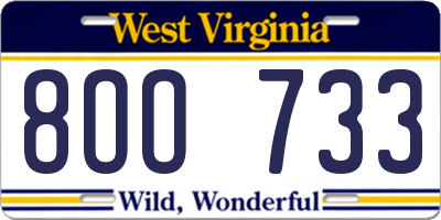 WV license plate 8OO733