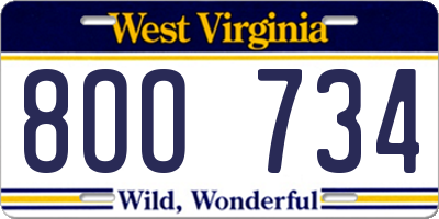 WV license plate 8OO734