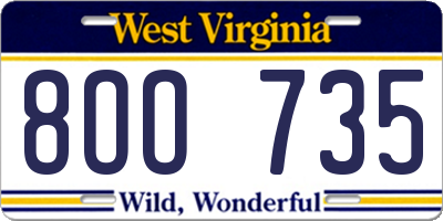WV license plate 8OO735