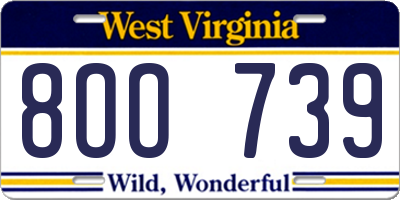 WV license plate 8OO739