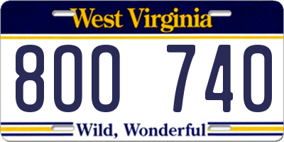 WV license plate 8OO740