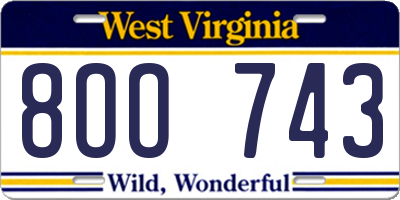 WV license plate 8OO743