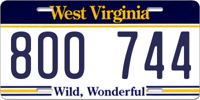 WV license plate 8OO744