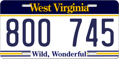 WV license plate 8OO745