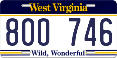 WV license plate 8OO746
