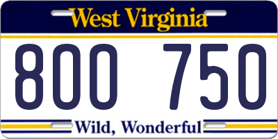 WV license plate 8OO750