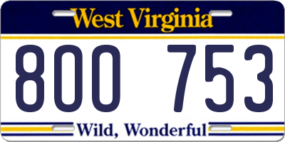 WV license plate 8OO753