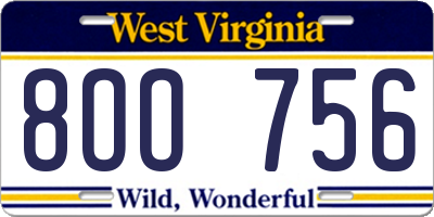 WV license plate 8OO756