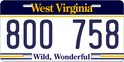 WV license plate 8OO758