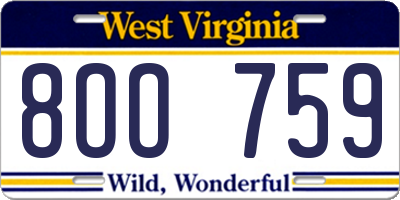 WV license plate 8OO759