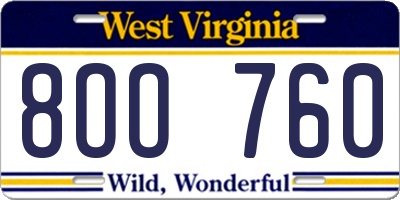 WV license plate 8OO760
