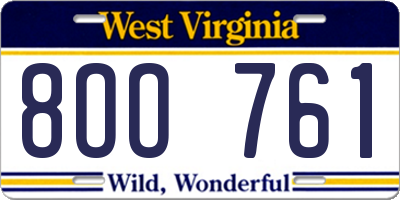 WV license plate 8OO761