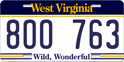WV license plate 8OO763