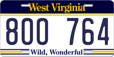 WV license plate 8OO764