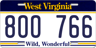 WV license plate 8OO766