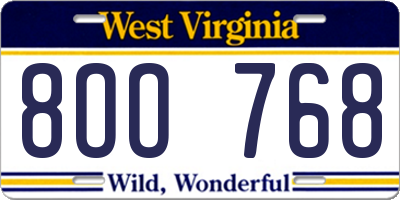 WV license plate 8OO768