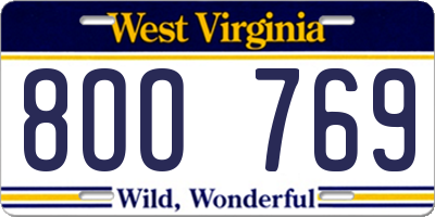 WV license plate 8OO769