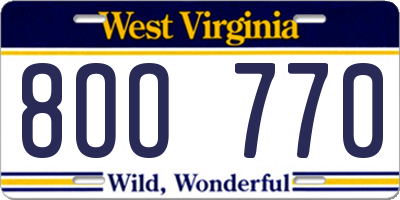 WV license plate 8OO770