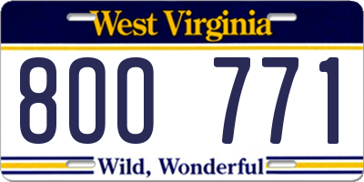 WV license plate 8OO771