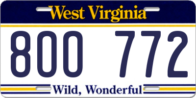 WV license plate 8OO772