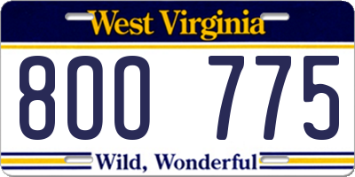WV license plate 8OO775