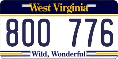 WV license plate 8OO776