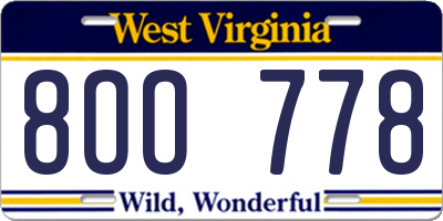 WV license plate 8OO778
