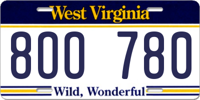 WV license plate 8OO780
