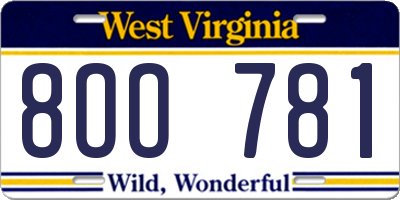 WV license plate 8OO781