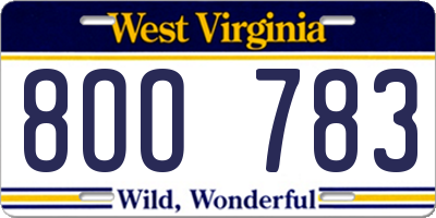 WV license plate 8OO783