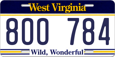 WV license plate 8OO784
