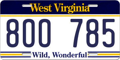 WV license plate 8OO785