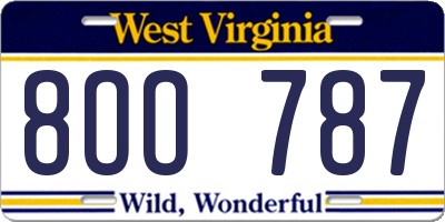 WV license plate 8OO787