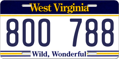 WV license plate 8OO788