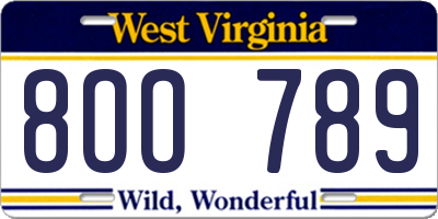 WV license plate 8OO789
