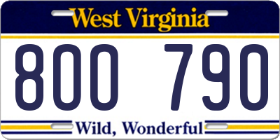 WV license plate 8OO790