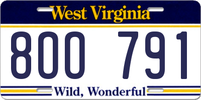WV license plate 8OO791