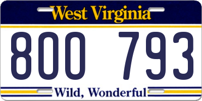 WV license plate 8OO793