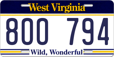 WV license plate 8OO794