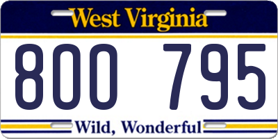 WV license plate 8OO795