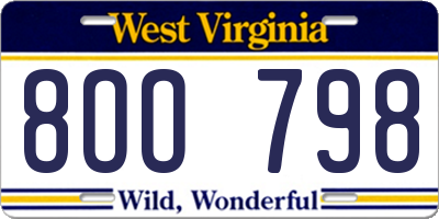 WV license plate 8OO798