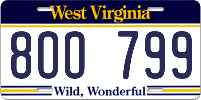WV license plate 8OO799