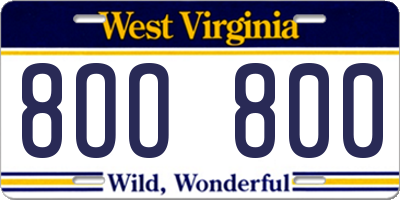 WV license plate 8OO800