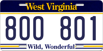 WV license plate 8OO801