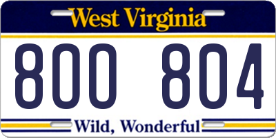 WV license plate 8OO804
